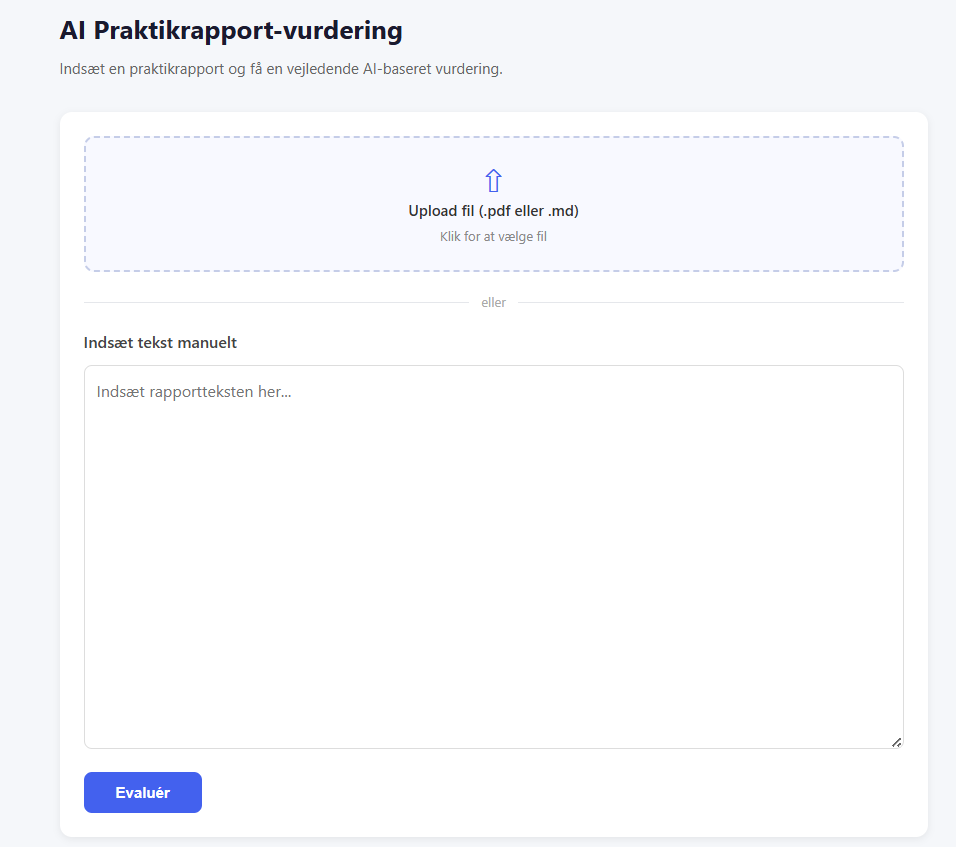 AI Vurderings-Tool forside